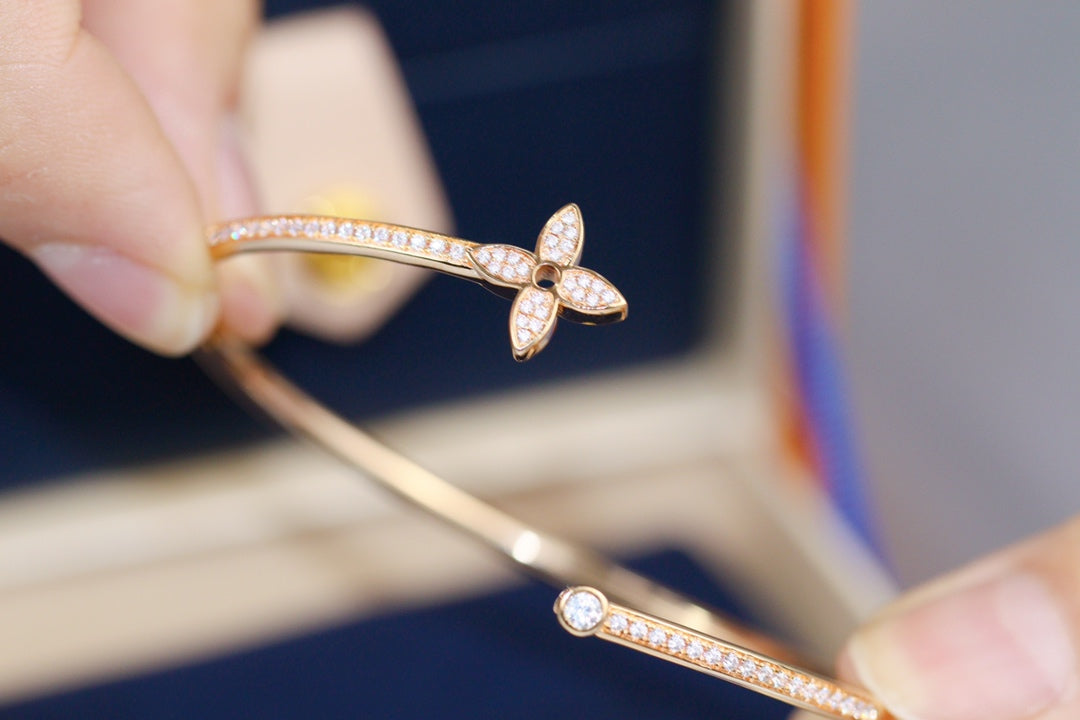 [Marin-Jewelry]IDYLLE PINK GOLD OPEN BRACELET DIAMOND PAVED