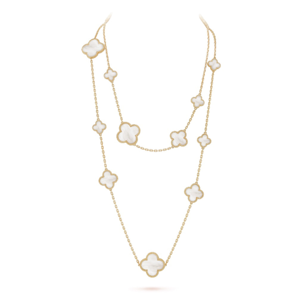 [Marin]COLLIER CLOVER 16 MOTIF NACRE BLANCHE OR
