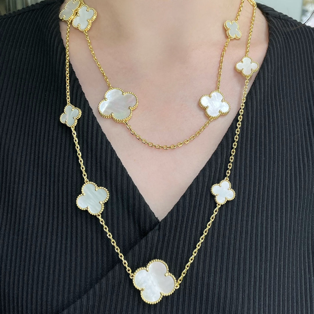 [Marin]CLOVER 16 MOTIF WHITE MOP GOLD NECKLACE