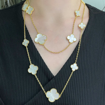 [Marin-Jewelry]クローバー 16モチーフ ホワイトマザーオブパール ゴールドネックレス