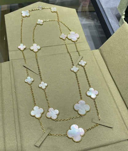 [Marin-Jewelry]クローバー 16モチーフ ホワイトマザーオブパール ゴールドネックレス