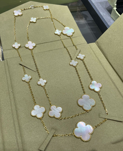 [Marin-Jewelry]クローバー 16モチーフ ホワイトマザーオブパール ゴールドネックレス