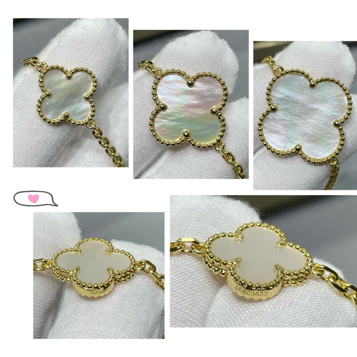 [Marin]COLLIER CLOVER 16 MOTIF NACRE BLANCHE OR