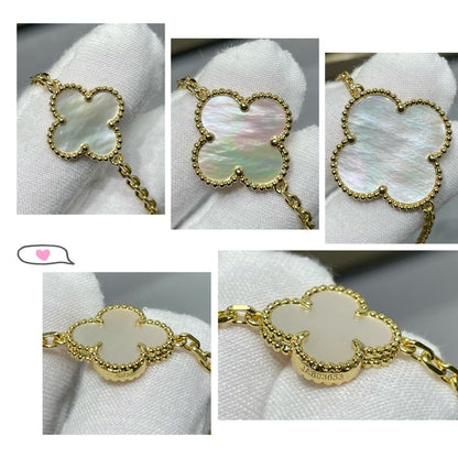 [Marin-Jewelry]クローバー 16モチーフ ホワイトマザーオブパール ゴールドネックレス