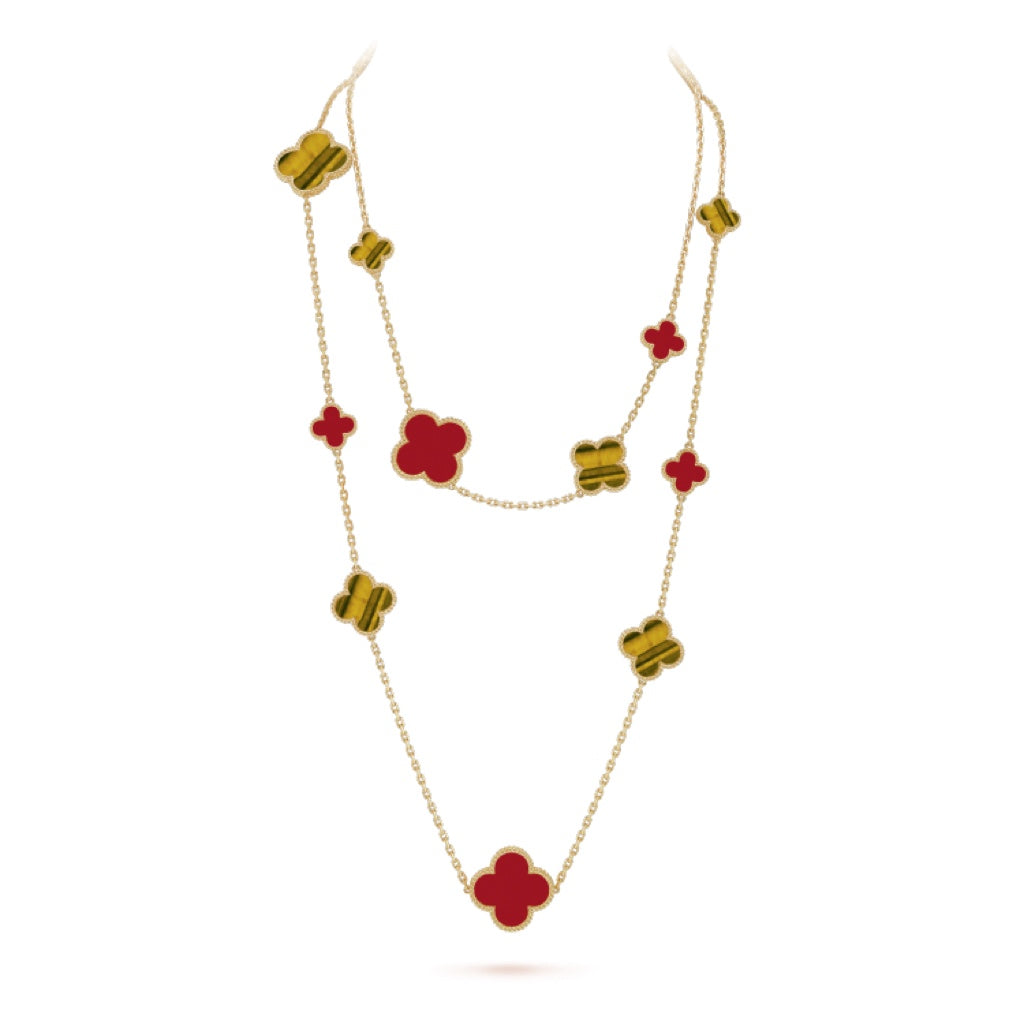 [Marin-Jewelry]CLOVER 16 MOTIF CARNELIAN TIGER EYE Marin-Jewelry GOLD NECKLACE