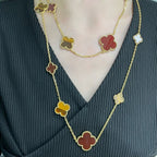 [Marin]CLOVER 16 MOTIF CARNELIAN TIGER EYE ROSE GOLD NECKLACE