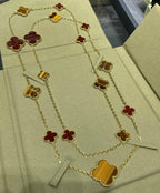 [Marin]CLOVER 16 MOTIF CARNELIAN TIGER EYE ROSE GOLD NECKLACE