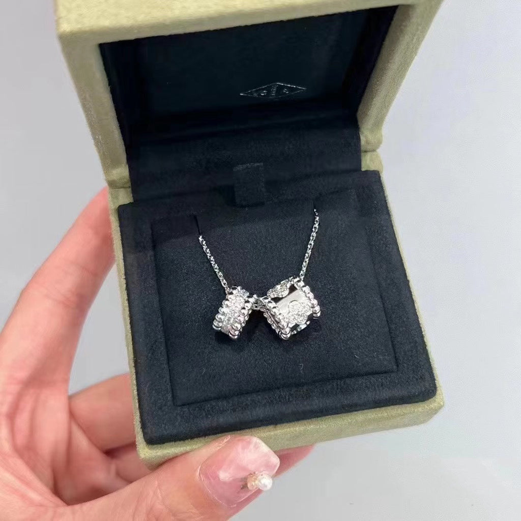 [Marin]PERLEE DOUBLE PENDANT SILVER DIAMOND NECKLACE