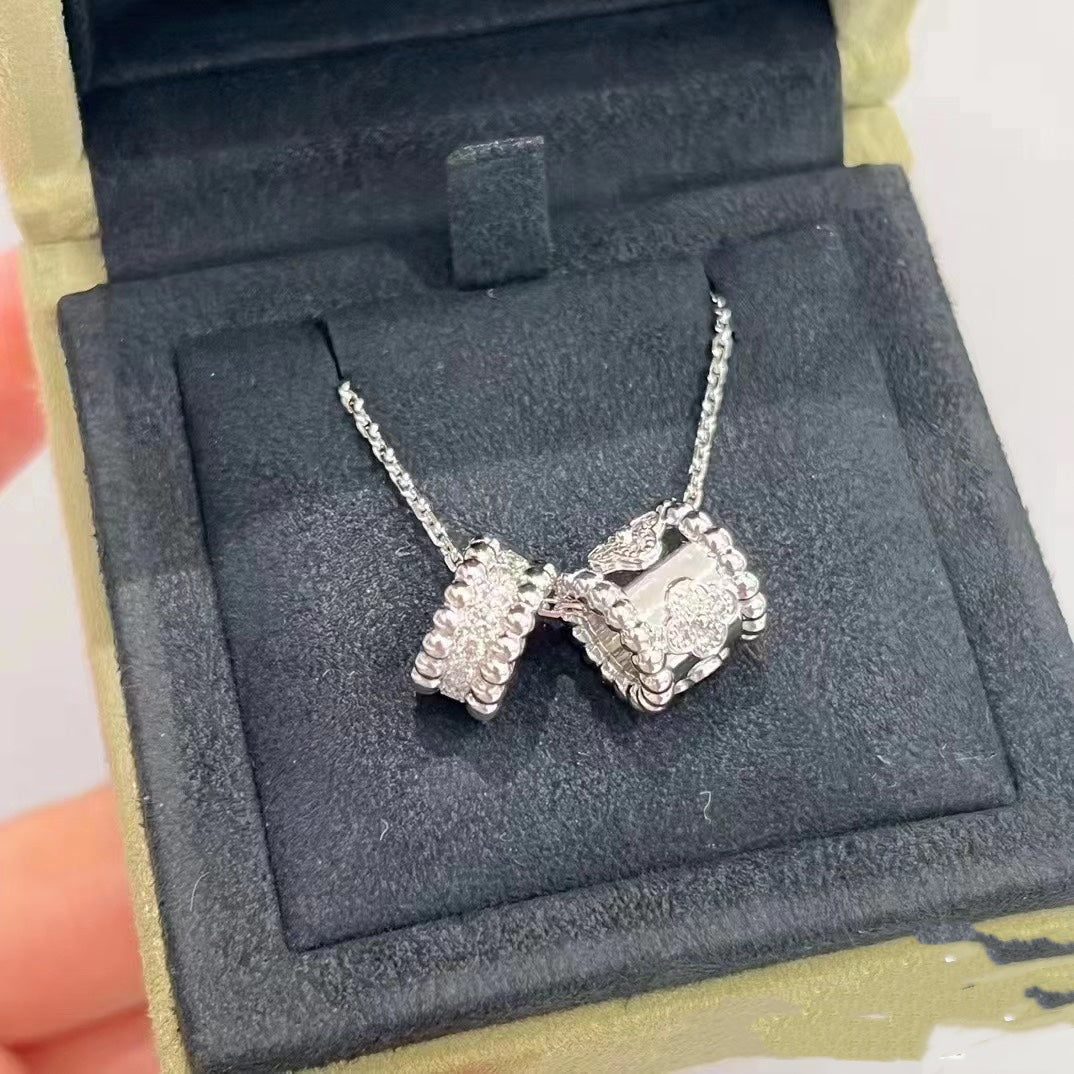 [Marin]PERLEE DOUBLE PENDANT SILVER DIAMOND NECKLACE