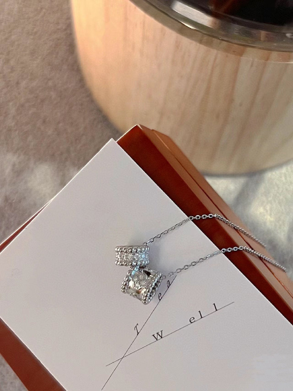 [Marin]PERLEE DOUBLE PENDANT SILVER DIAMOND NECKLACE
