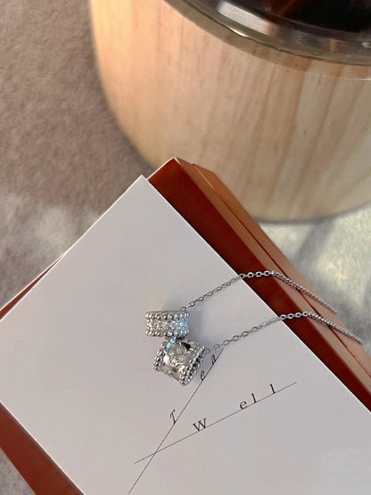 [Marin-Jewelry]PERLEE DOUBLE PENDANT SILVER DIAMOND NECKLACE