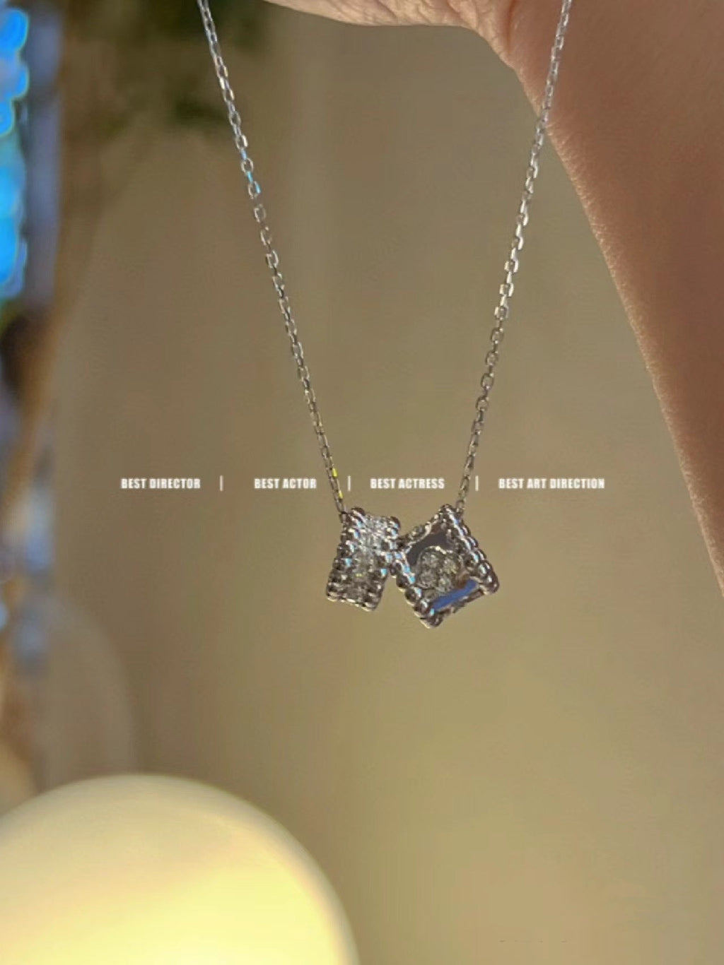 [Marin]PERLEE DOUBLE PENDANT SILVER DIAMOND NECKLACE