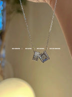 [Marin]PERLEE DOUBLE PENDANT SILVER DIAMOND NECKLACE