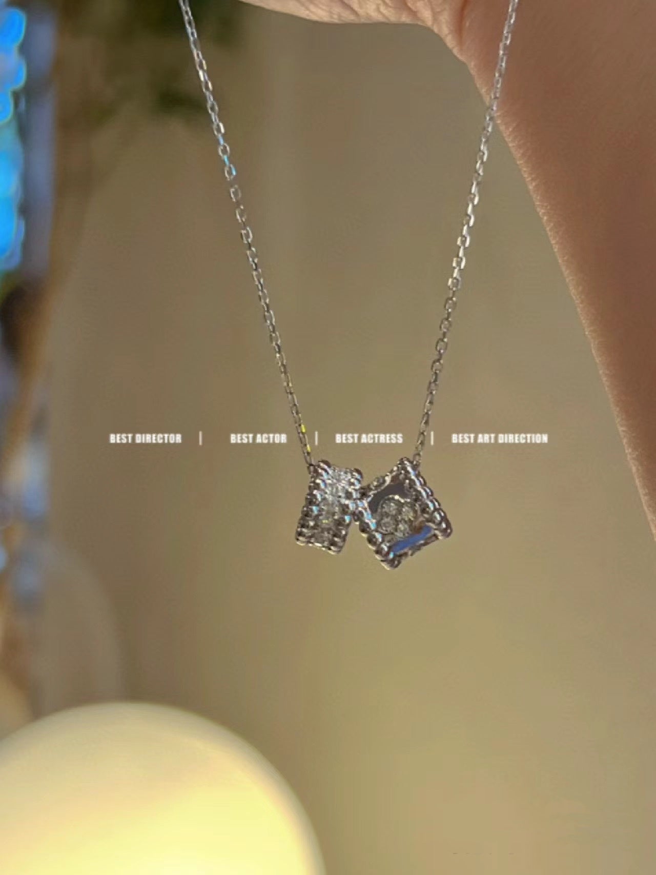 [Marin]PERLEE DOUBLE PENDANT SILVER DIAMOND NECKLACE