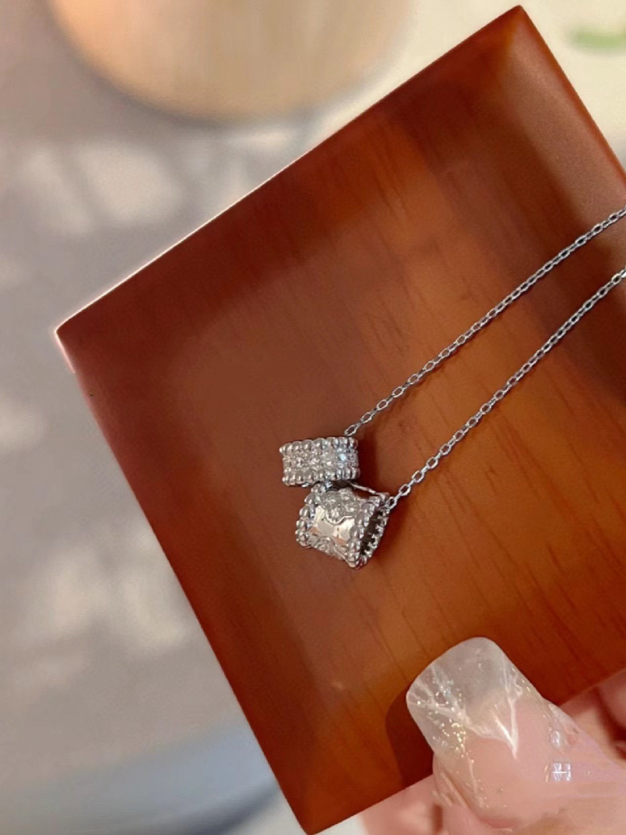 [Marin]PERLEE DOUBLE PENDANT SILVER DIAMOND NECKLACE