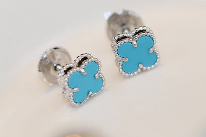 [Marin]CLOVER MINI TURQUOISE SILVER STUD EARRINGS