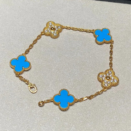 [Marin-Jewelry] クローバー5モチーフ ブルーアゲートブレスレットコレクション