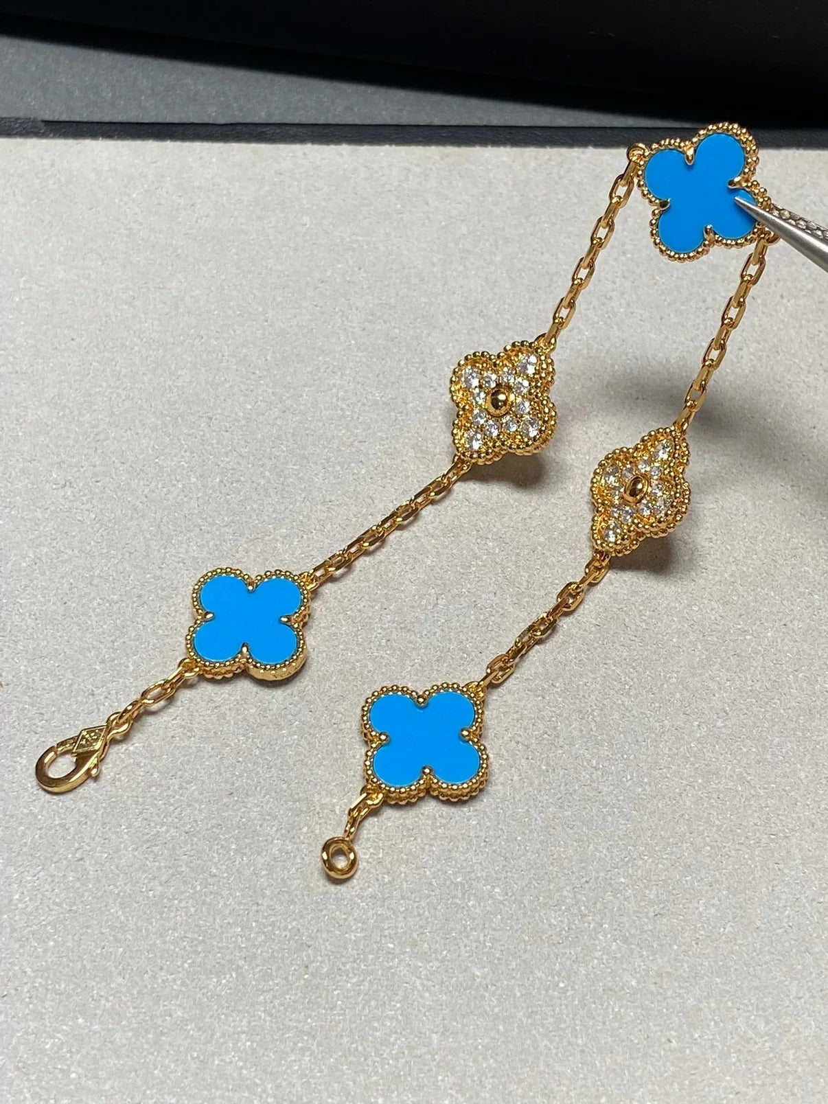 [Marin-Jewelry] クローバー5モチーフ ブルーアゲートブレスレットコレクション