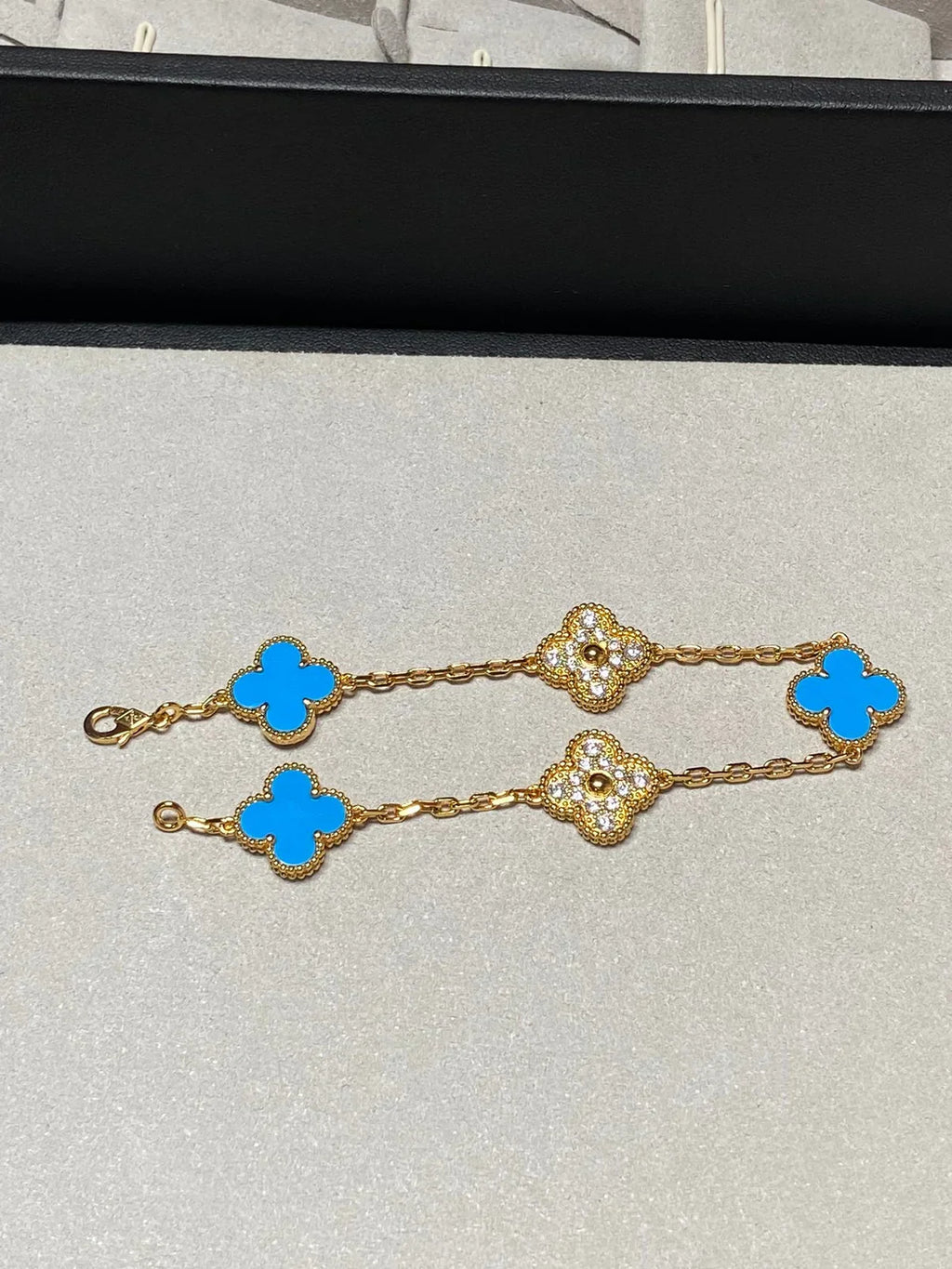 [⭐Shinejoy] COLLECTION DE BRACELETS AGATE BLEUE 5 MOTIFS CLOVER
