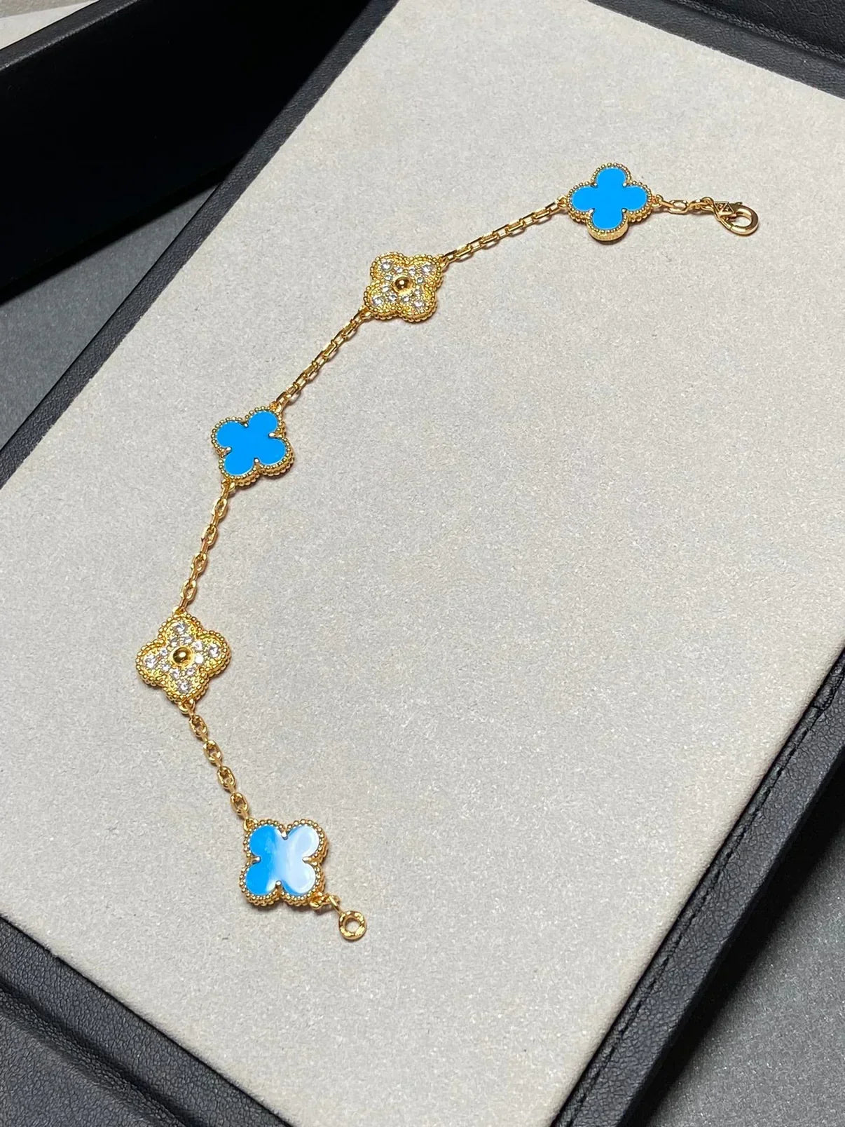 [Marin-Jewelry] クローバー5モチーフ ブルーアゲートブレスレットコレクション