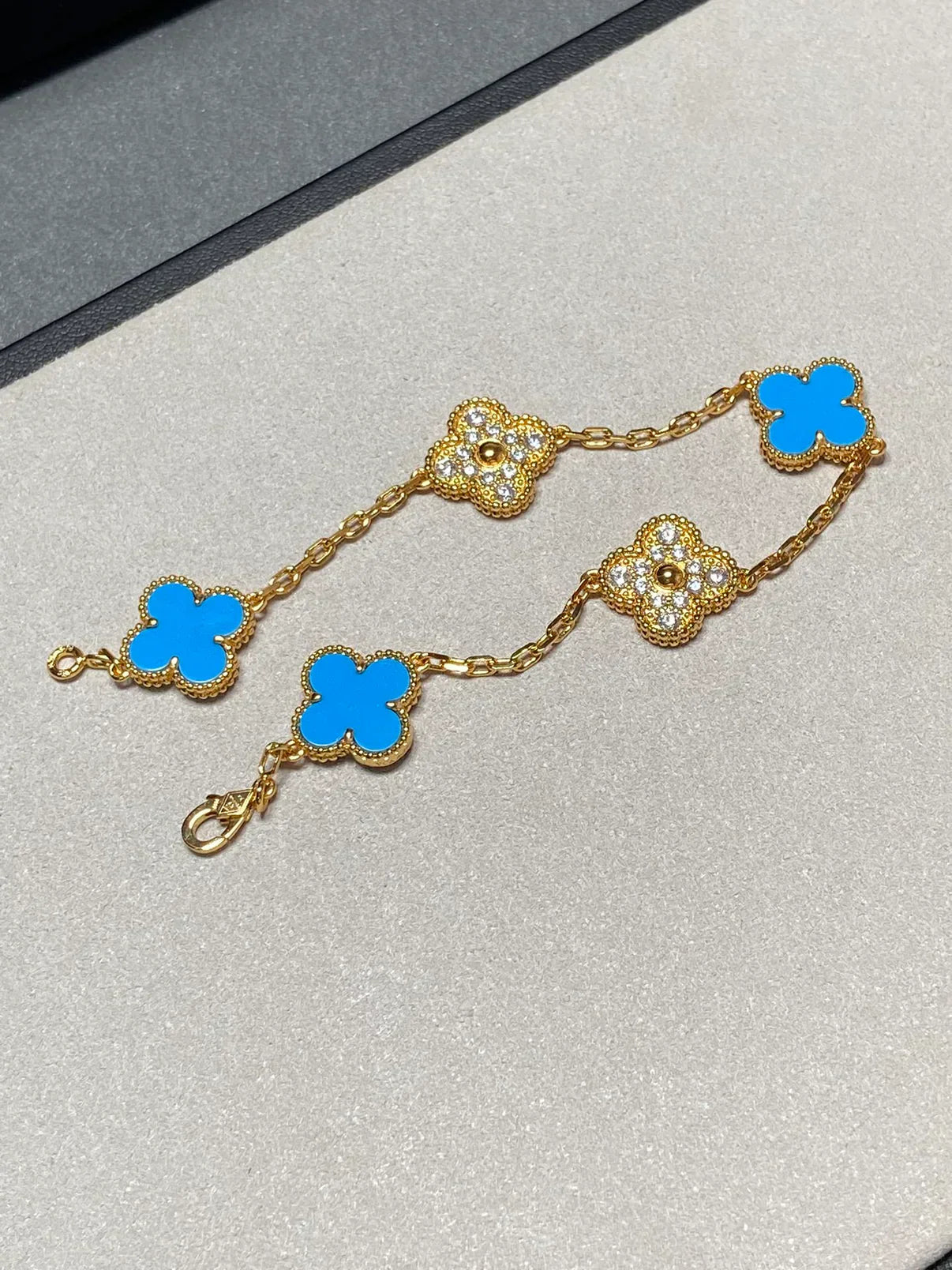 [Marin-Jewelry] クローバー5モチーフ ブルーアゲートブレスレットコレクション