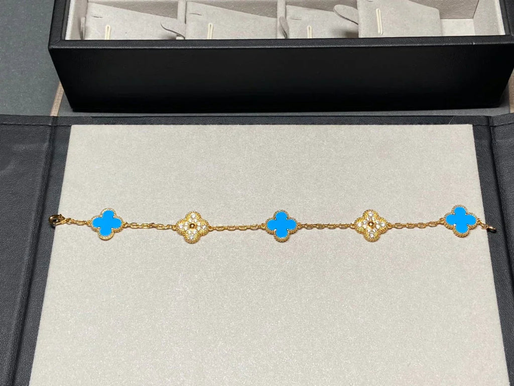 [⭐Shinejoy] COLLECTION DE BRACELETS AGATE BLEUE 5 MOTIFS CLOVER