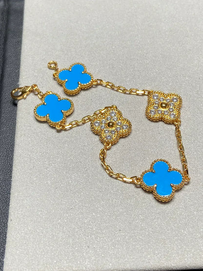 [Marin-Jewelry] クローバー5モチーフ ブルーアゲートブレスレットコレクション