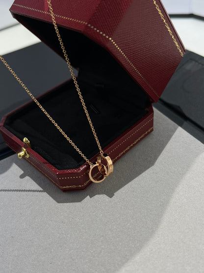 [Marin-Jewelry]LOVE NECKLACE DOUBLE RING PINK GOLD