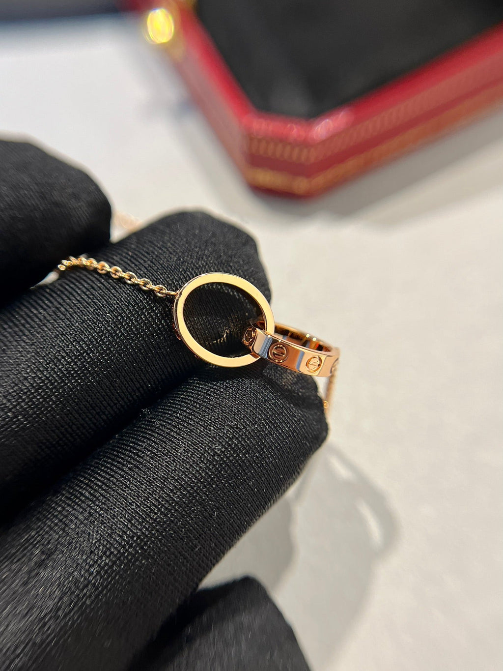 [Marin]LOVE NECKLACE DOUBLE RING PINK GOLD