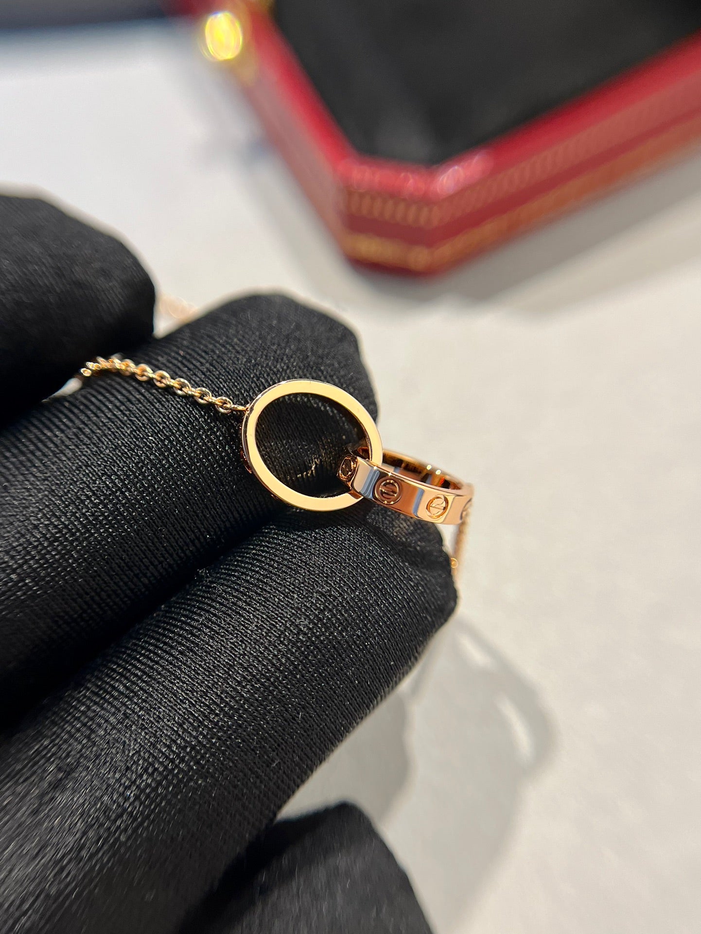 [Marin-Jewelry]LOVE NECKLACE DOUBLE RING PINK GOLD