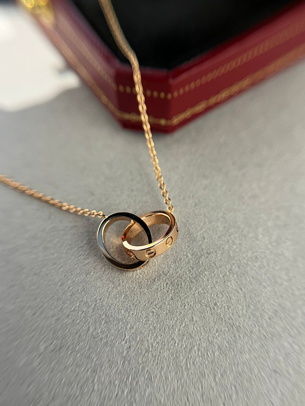 [Marin]LOVE NECKLACE DOUBLE RING PINK GOLD