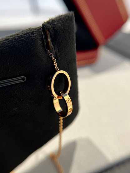 [Marin-Jewelry]LOVE NECKLACE DOUBLE RING PINK GOLD