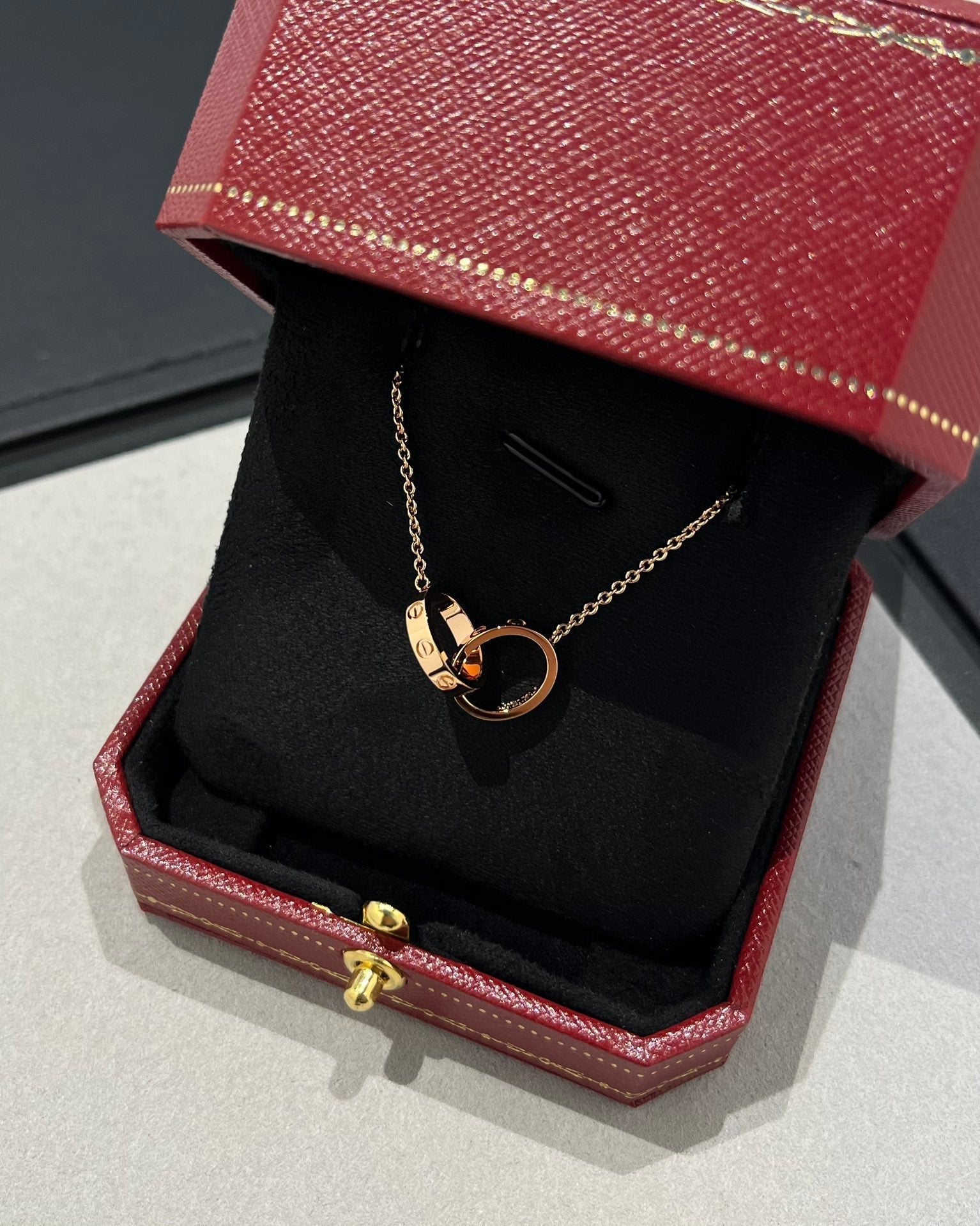 [Marin]LOVE NECKLACE DOUBLE RING PINK GOLD