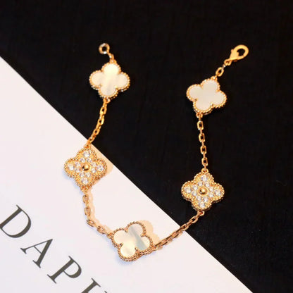[Marin-Jewelry]CLOVER WHITE PEARL MOP 5 MOTIF BRACELET COLLECTION
