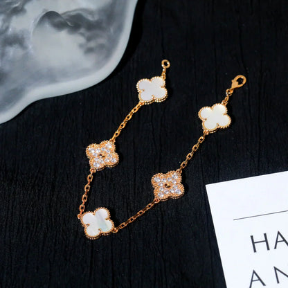 [Marin-Jewelry]CLOVER WHITE PEARL MOP 5 MOTIF BRACELET COLLECTION