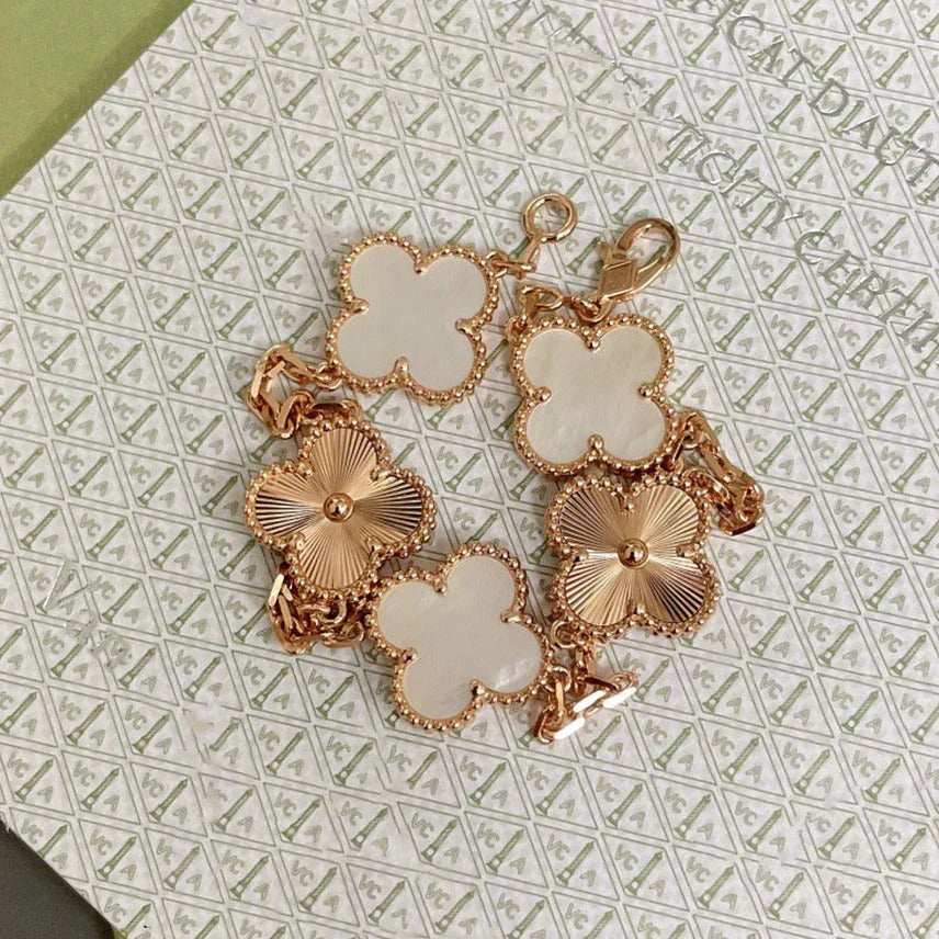 [Marin-Jewelry]CLOVER WHITE PEARL MOP 5 MOTIF BRACELET COLLECTION