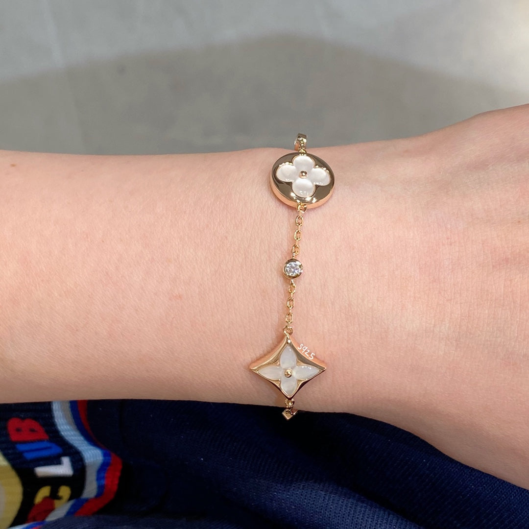 [Marin-Jewelry]STAR AND SUN 4 MOTIF WHITE MOP PINK GOLD BRACELET