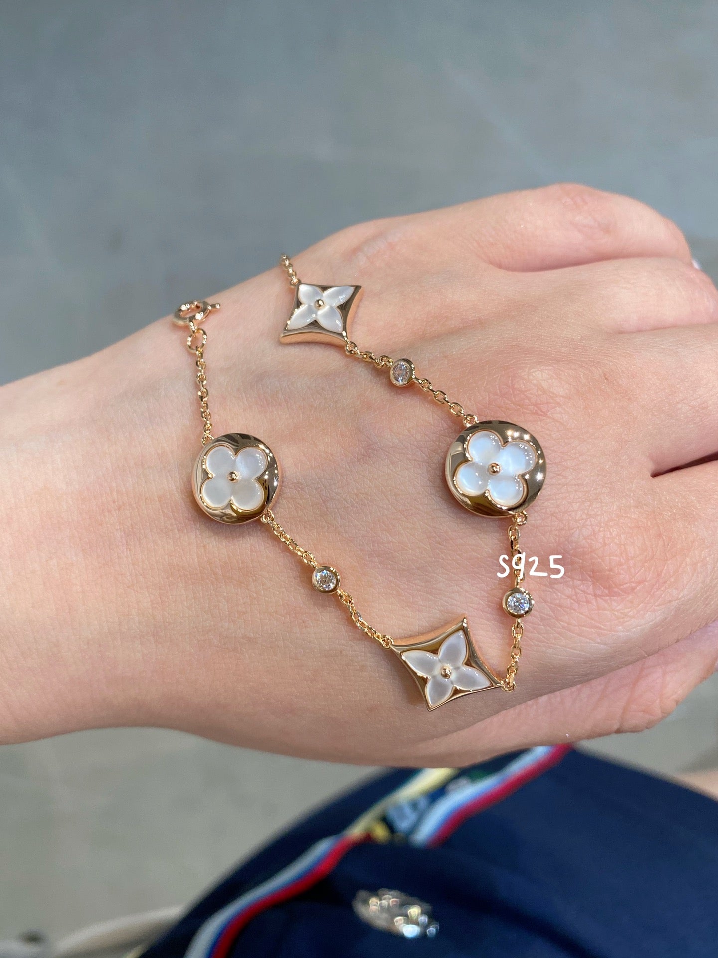 [Marin]BRACELET ÉTOILE ET SOLEIL 4 MOTIFS NŒUD BLANC OR ROSE