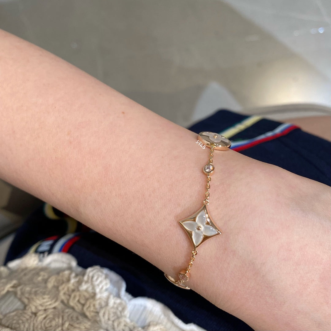 [Marin]BRACELET ÉTOILE ET SOLEIL 4 MOTIFS NŒUD BLANC OR ROSE