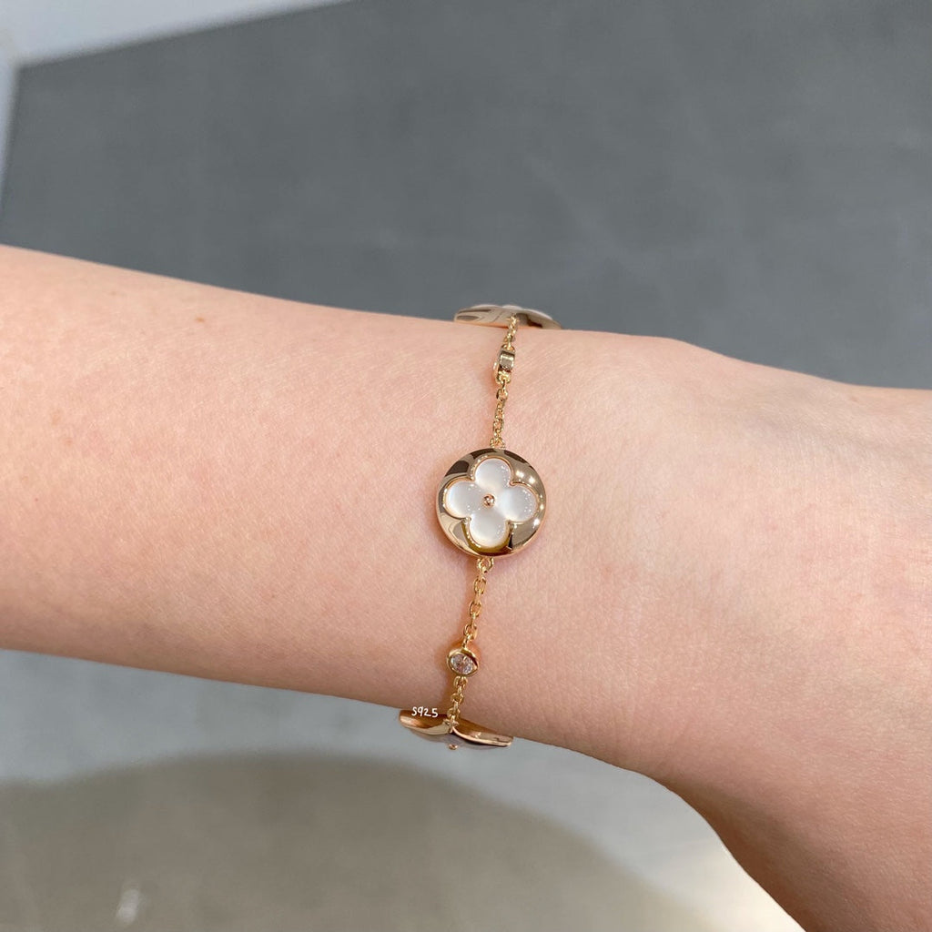 [Marin]STAR AND SUN 4 MOTIF WHITE MOP PINK GOLD BRACELET