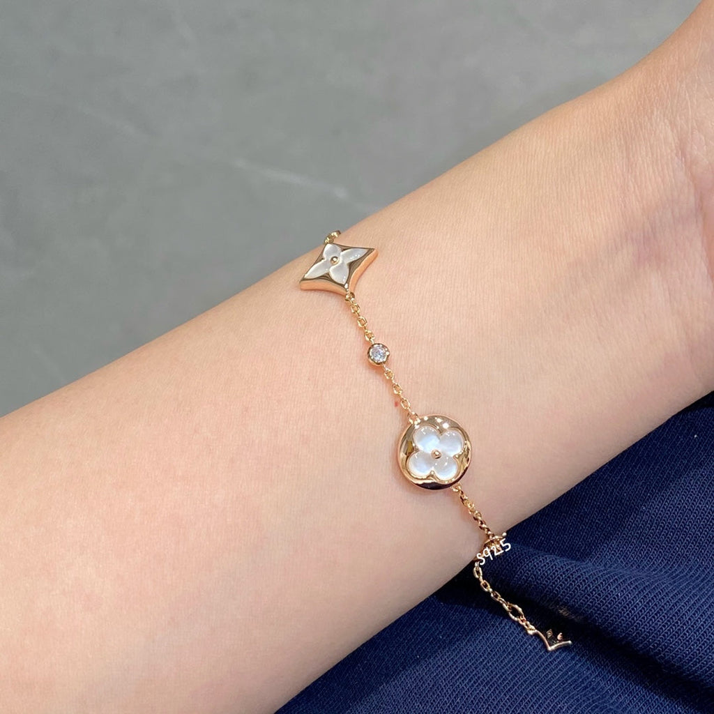 [Marin]STAR AND SUN 4 MOTIF WHITE MOP PINK GOLD BRACELET
