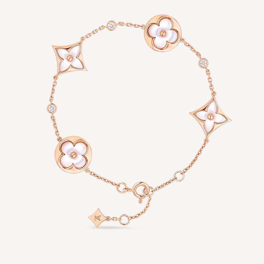 [Marin]BRACELET ÉTOILE ET SOLEIL 4 MOTIFS NŒUD BLANC OR ROSE