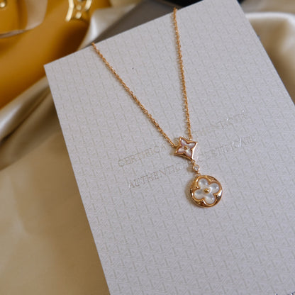 [Marin-Jewelry]STAR AND SUN WHITE MOP 2 MOTIF PINK GOLD NECKLACE