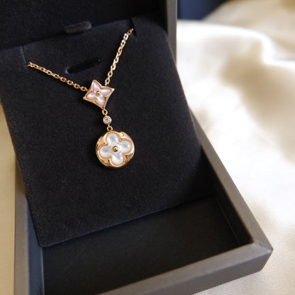 [Marin-Jewelry]STAR AND SUN WHITE MOP 2 MOTIF PINK GOLD NECKLACE