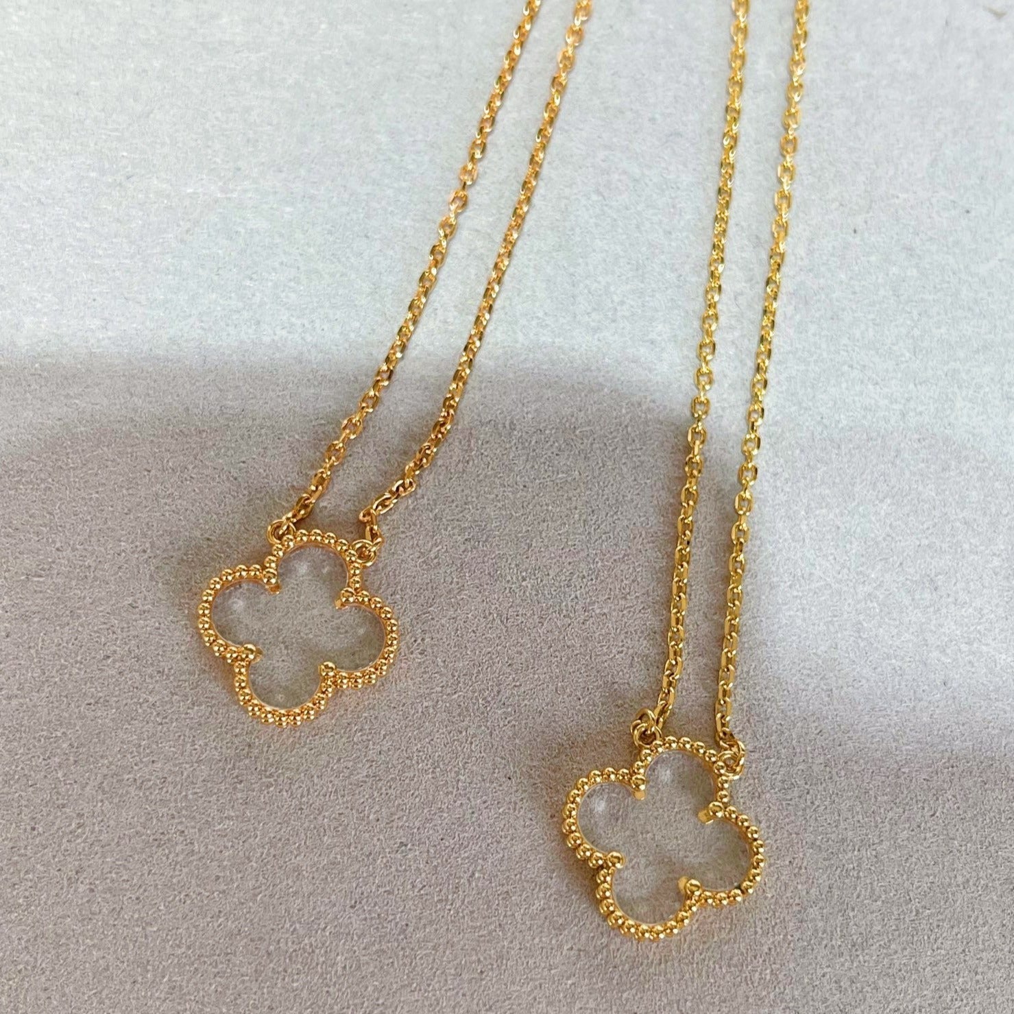 [Marin]CLOVER ROCK CRYSTAL ROSE GOLD NECKLACE