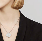 [Marin]CLOVER 25MM LARGE PENDANT DIAMOND PAVED SILVER NECKLACE