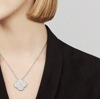 [Marin]CLOVER 25MM LARGE PENDANT DIAMOND PAVED SILVER NECKLACE