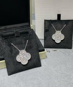 [Marin]CLOVER 25MM LARGE PENDANT DIAMOND PAVED SILVER NECKLACE