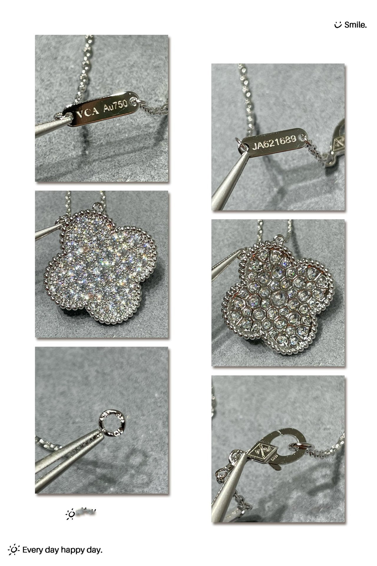 [Marin]CLOVER 25MM LARGE PENDANT DIAMOND PAVED SILVER NECKLACE