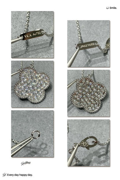 [Marin-Jewelry]CLOVER 25MM LARGE PENDANT DIAMOND PAVED SILVER NECKLACE
